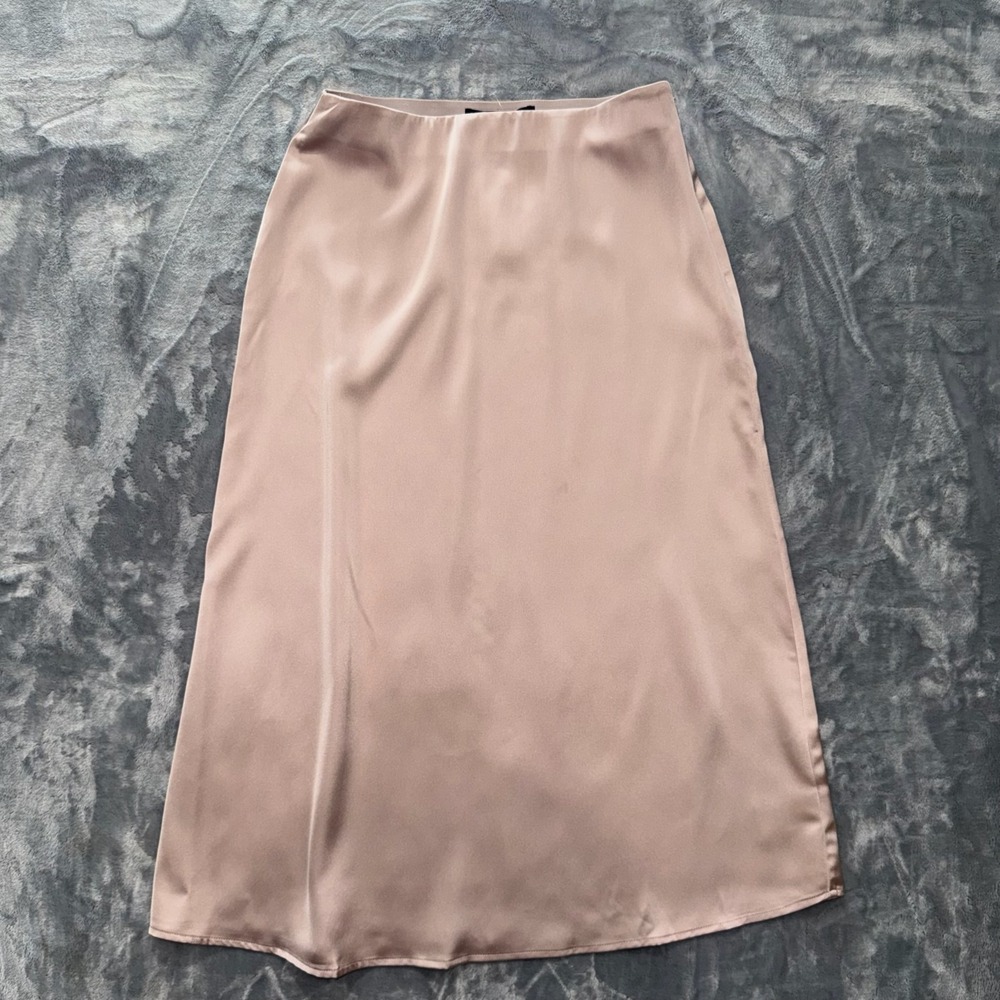 French Connection Satin Slip Midi Skirt Women's Size M Blush Pink NWT Bias Cut